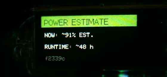 C615 crop of the T-Dongle systems tour showing a power estimate of about 91 percent and 48 hours runtime
